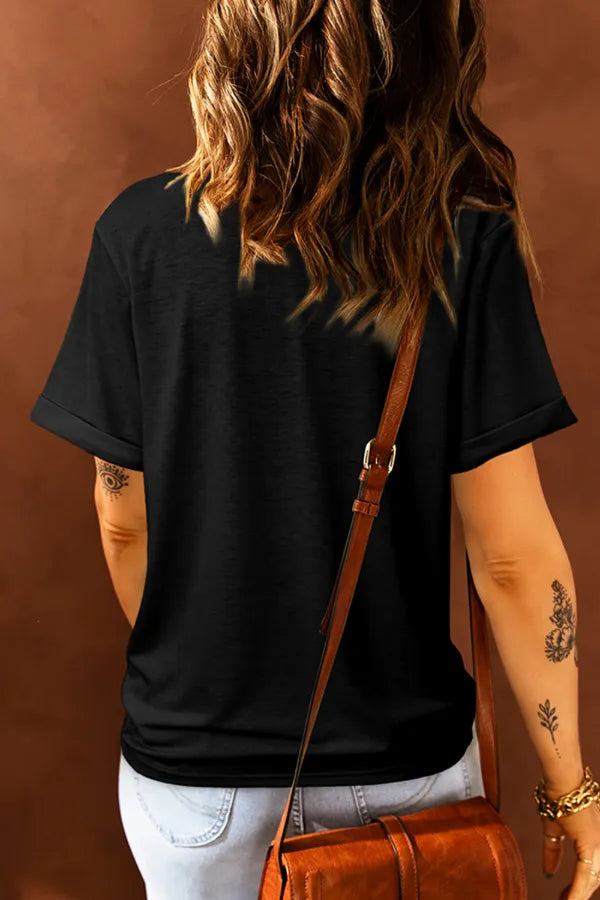 Bull Head Embroidered Round Neck T Shirt