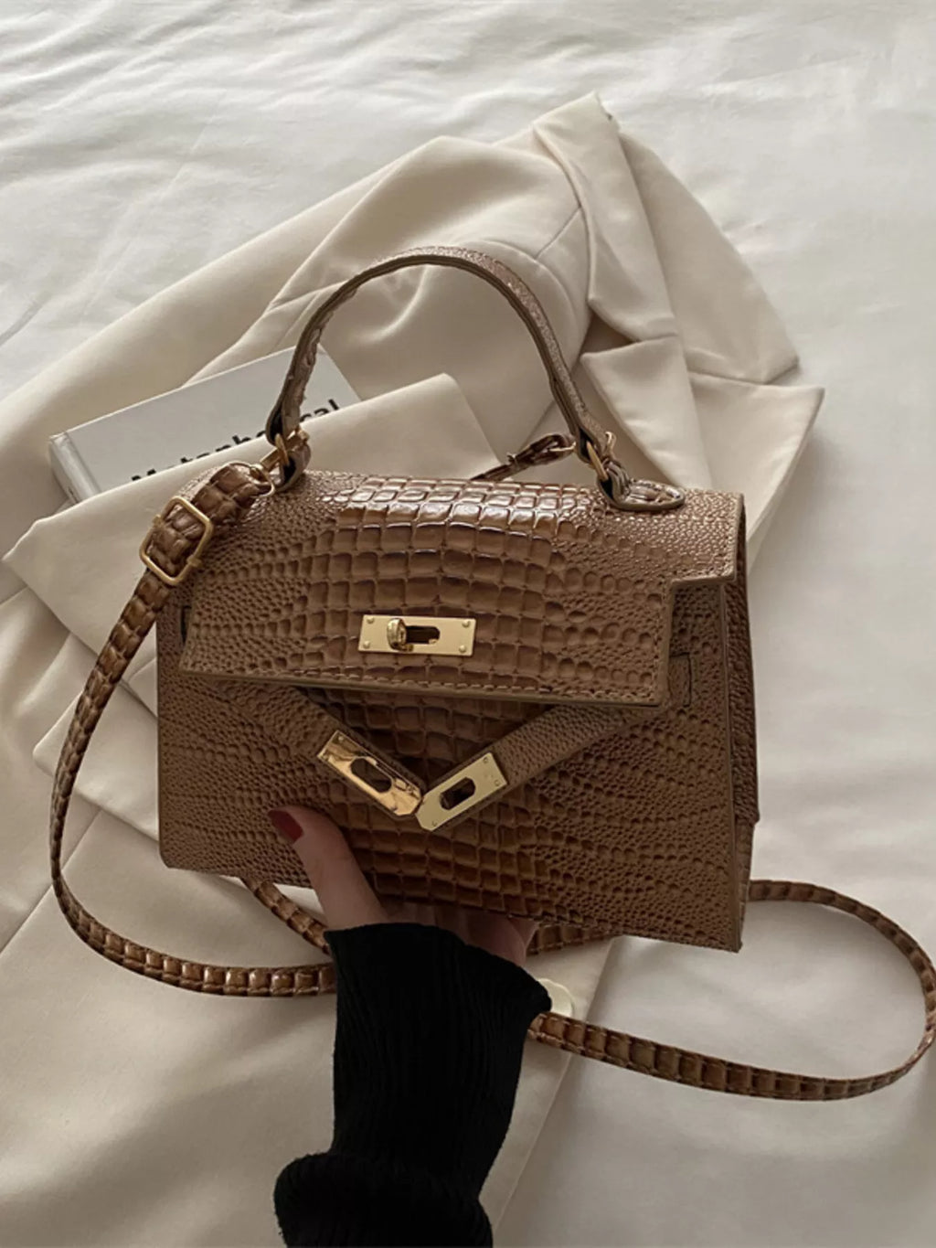 Embossed Flap Crossbody Bag