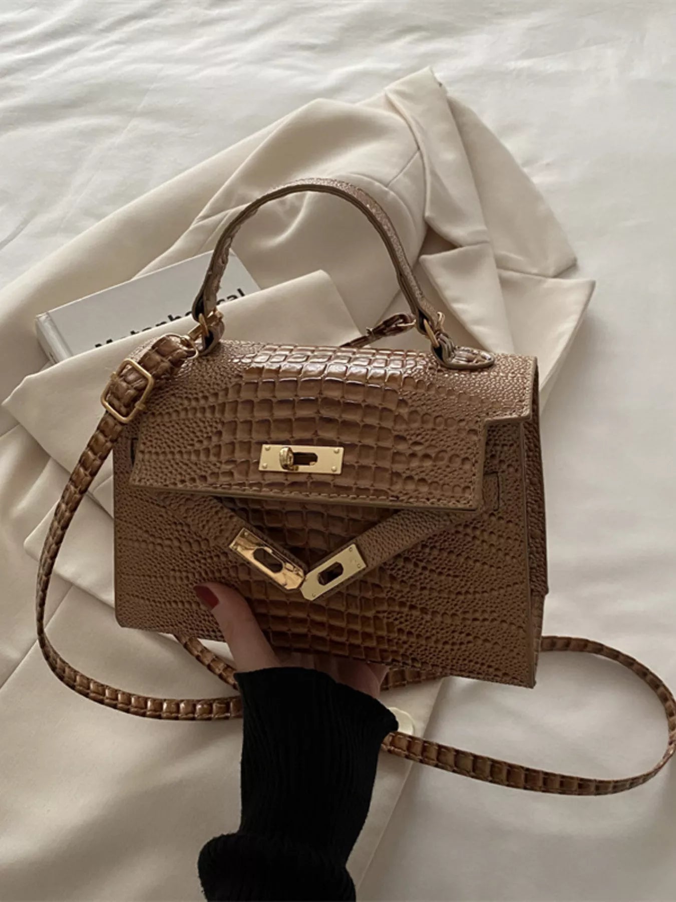 Embossed Flap Crossbody Bag