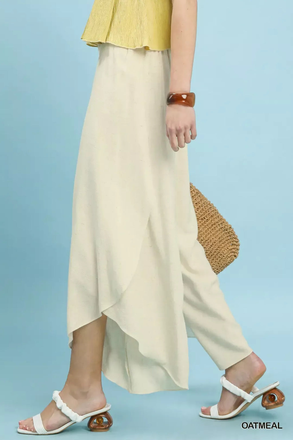 Umgee Flowy Asymmetrical Hem Wide Leg Pants