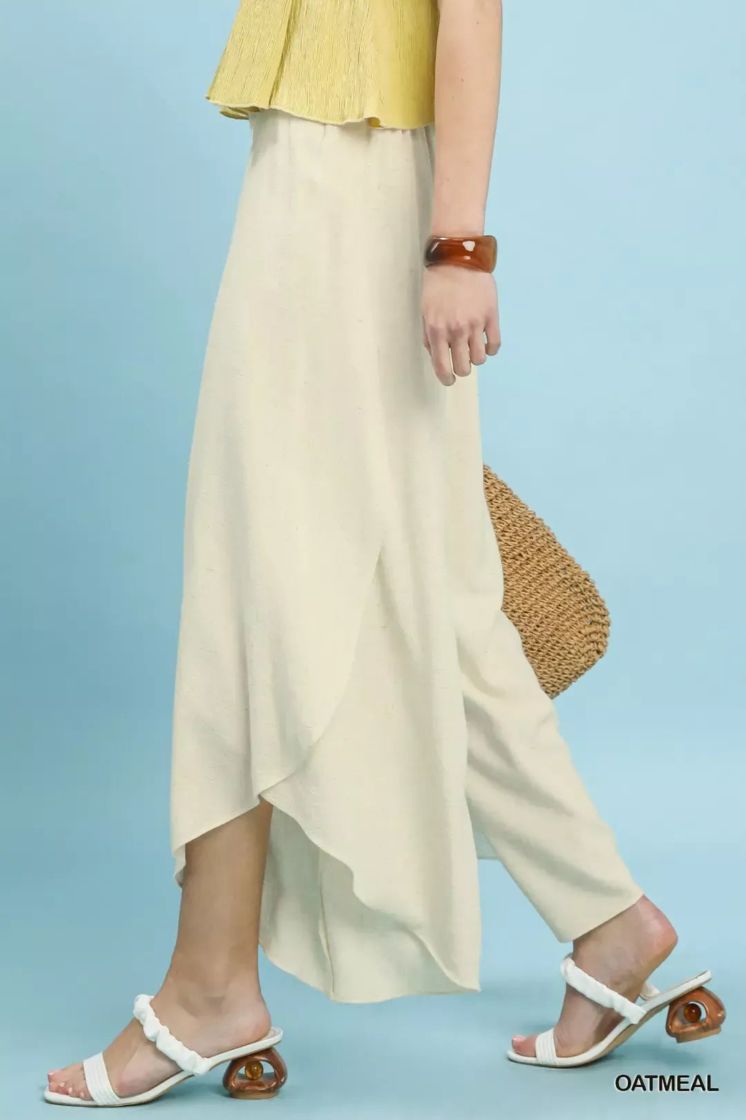 Umgee Flowy Asymmetrical Hem Wide Leg Pants