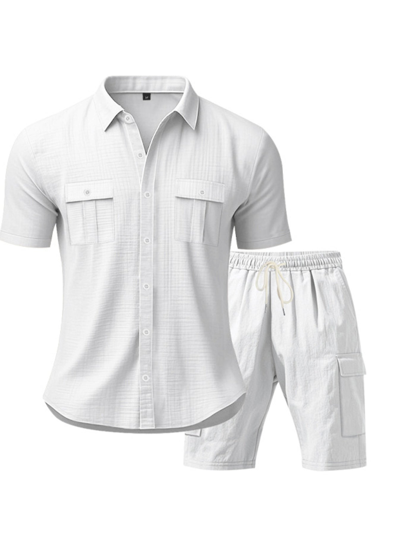 Men's Full Size Button Up Shirt and Shorts Set Plus Size