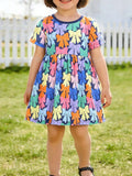 Children's Colorful Bow-Print Casual Dress