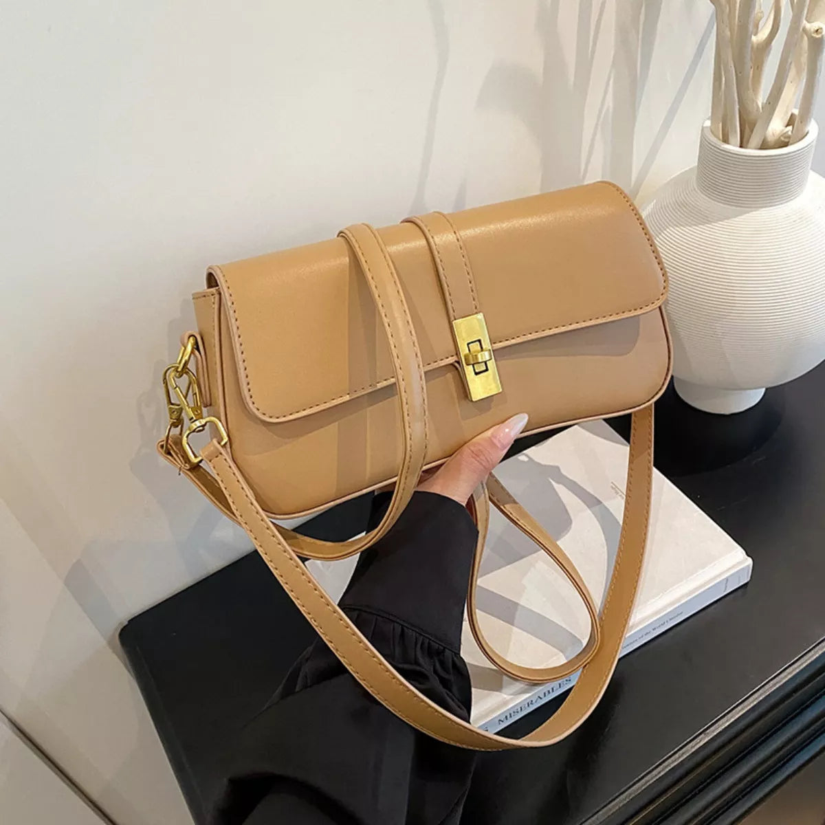 Rectangular Crossbody Bag with Golden Buckle