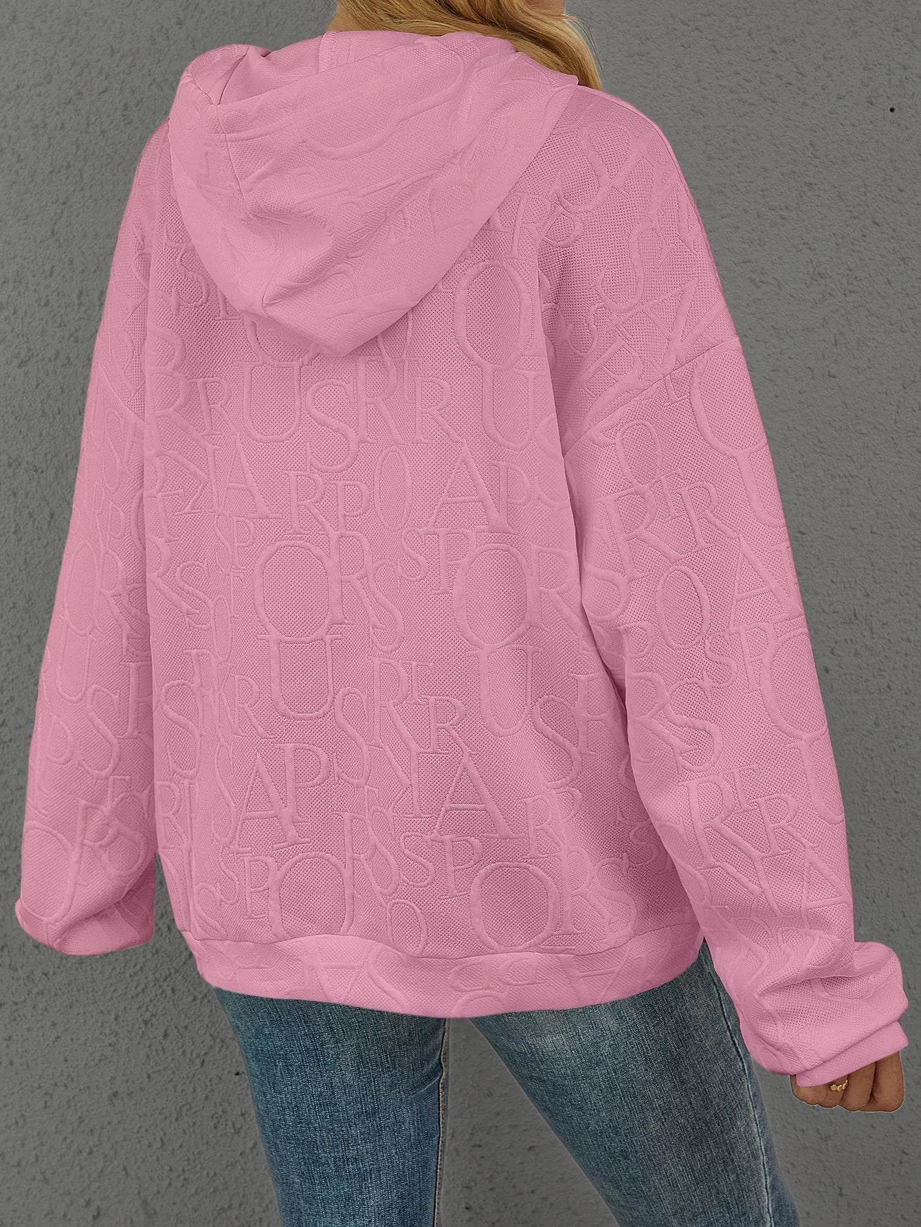 Full Size Embossed Lettering Casual Hoodie Plus Size