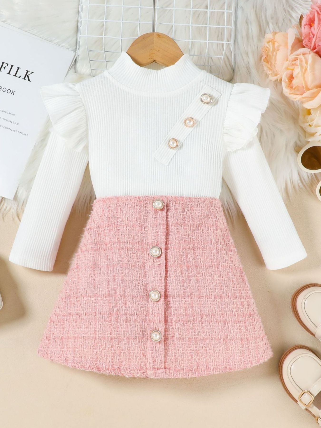 Children's Ruffle Sleeve Top & Tweed Skirt Set