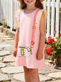 Children's Cartoon Bag Print Ruffled Dress