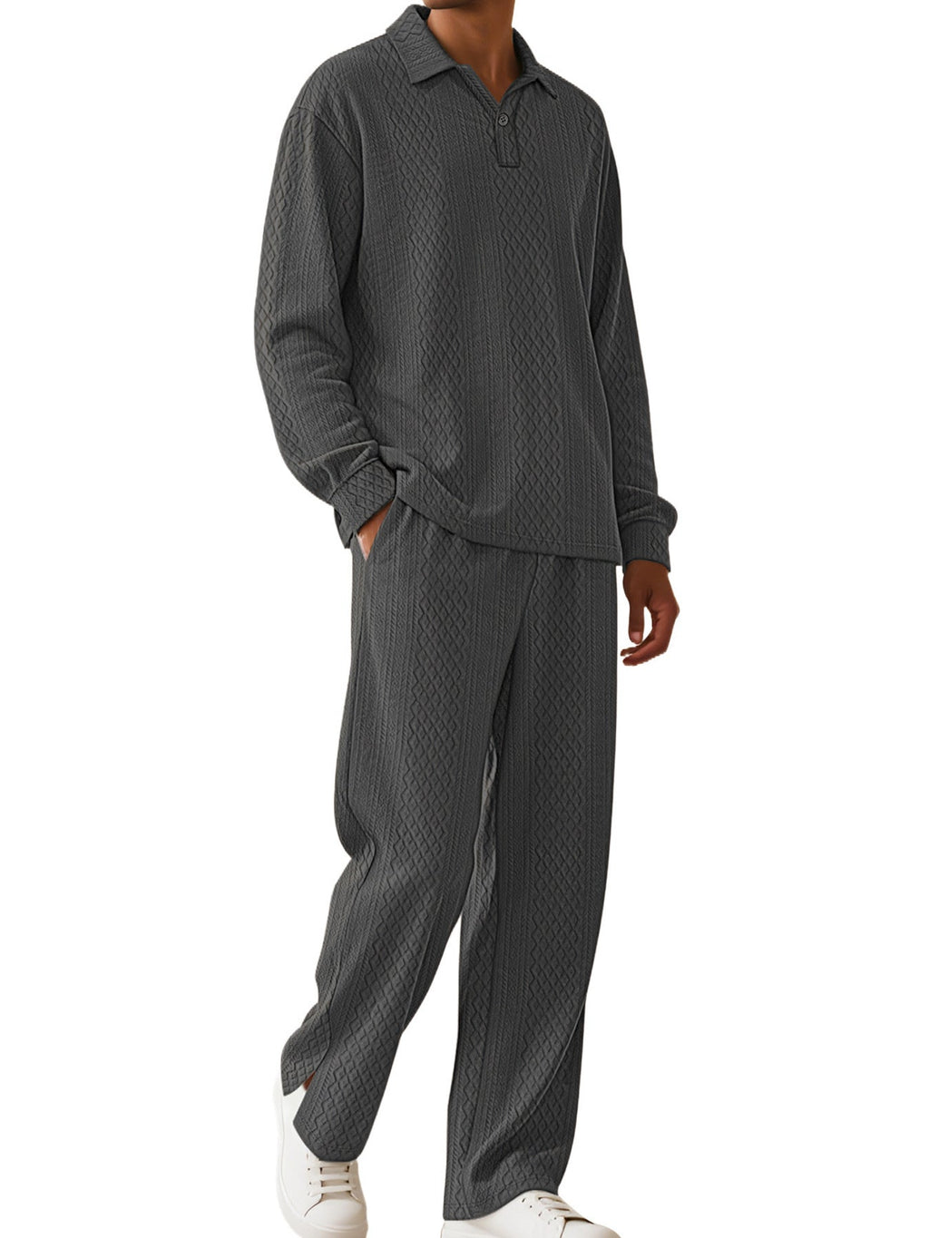 Men's Full Size Textured Long Sleeve Top and Pants Set Plus Size