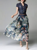 Full Size Patchwork Floral Print Chiffon Dress Plus Size
