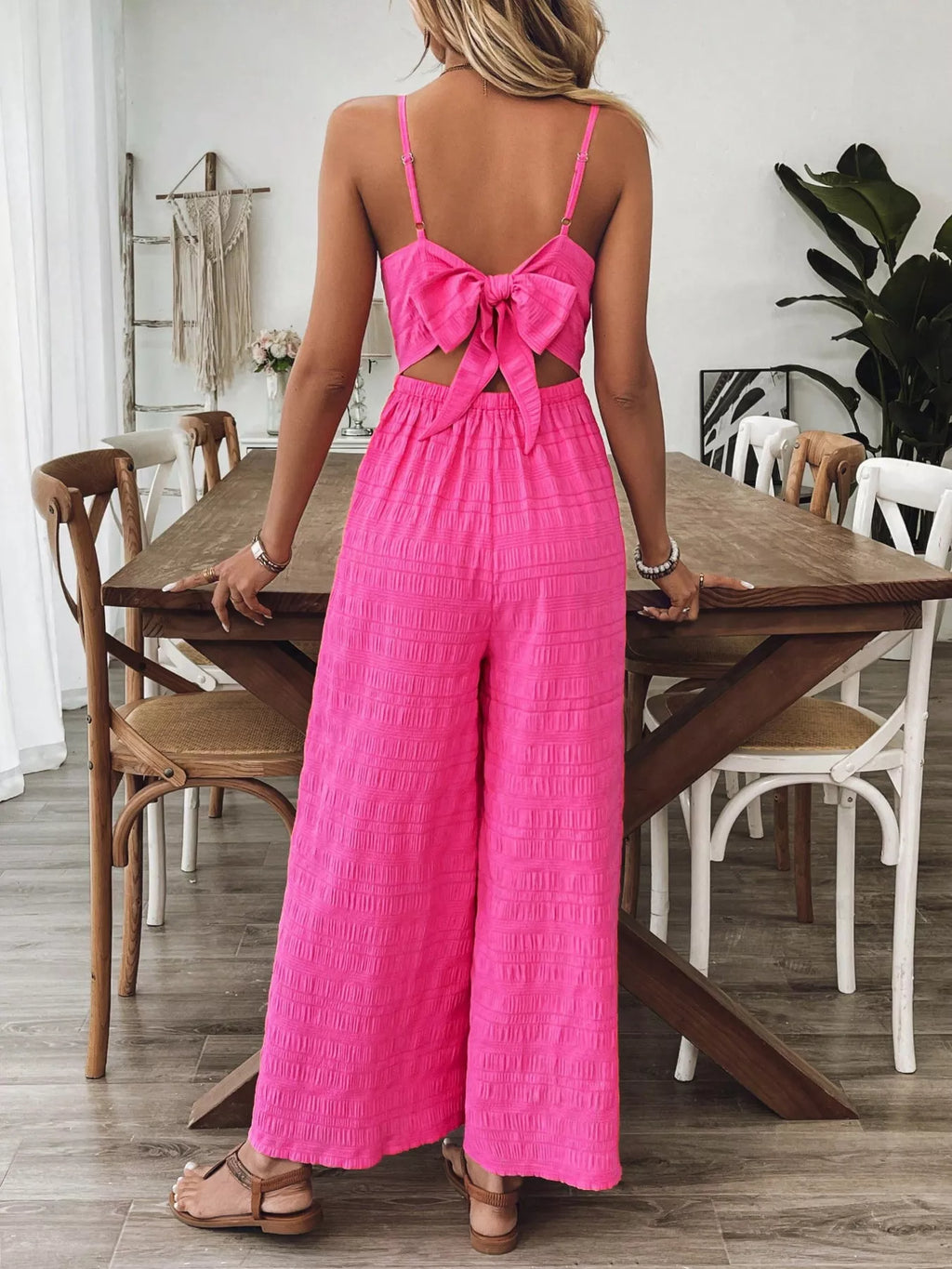 Bow Back Sleeveless Wide Leg Jumpsuit