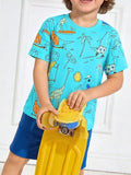 Children's Cartoon Print Crew Neck Short Sleeve Tee