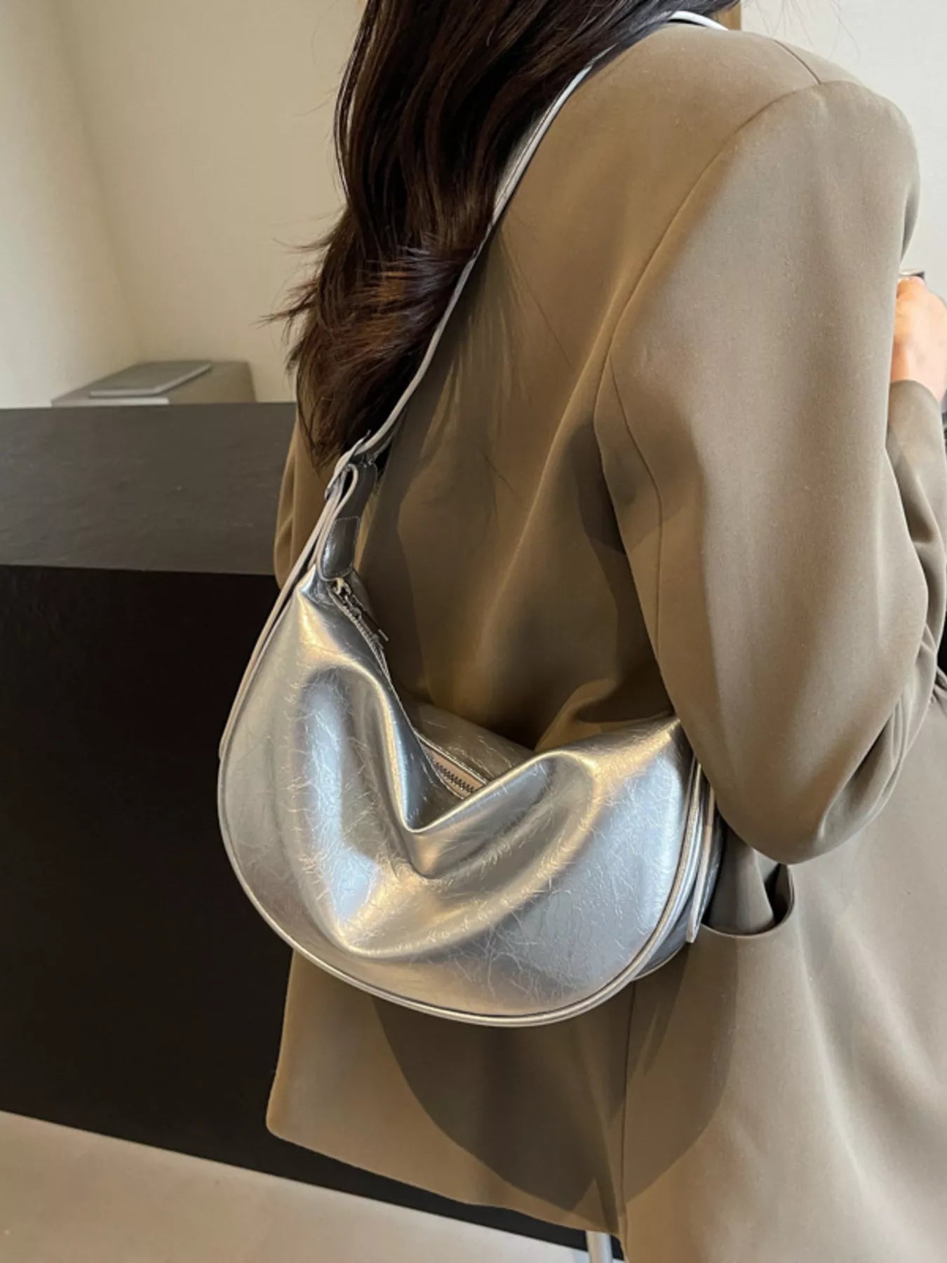 Adjustable Strap Crescent Crossbody Bag
