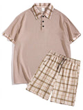 Men's Full Size Classic Plaid Collar Polo and Shorts Set Plus Size
