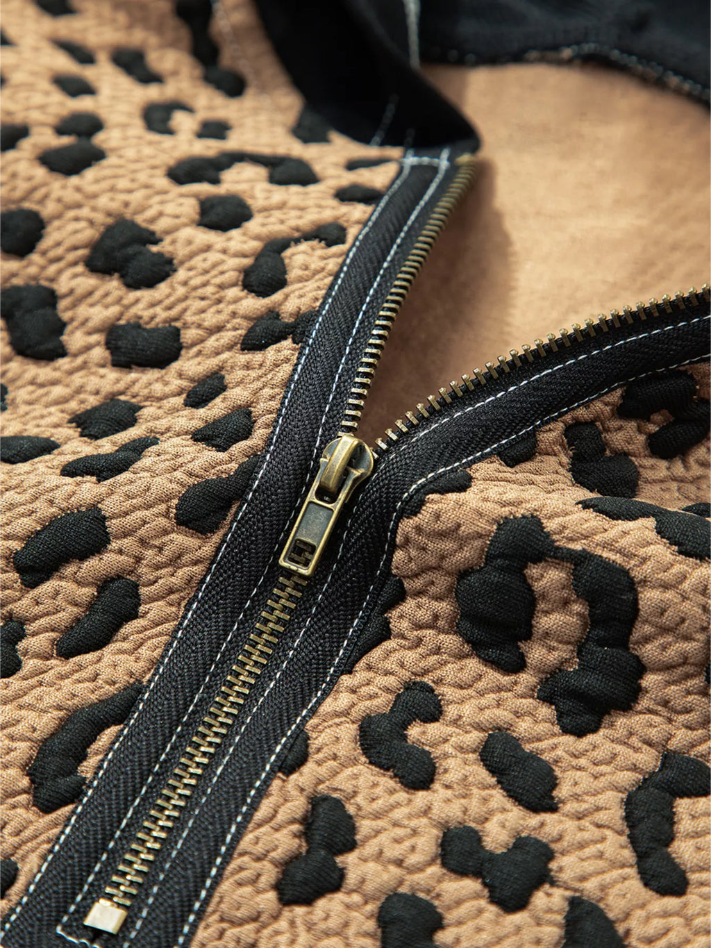 Leopard Patchwork Contrast Stitching Knotted Cuff Quarter Zip Hoodie