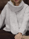 Oversized V-Neck Dropped Shoulder Sweater with Scarf