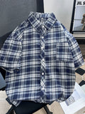 Men's Plus Size Plaid Button Up Short Sleeve Shirt