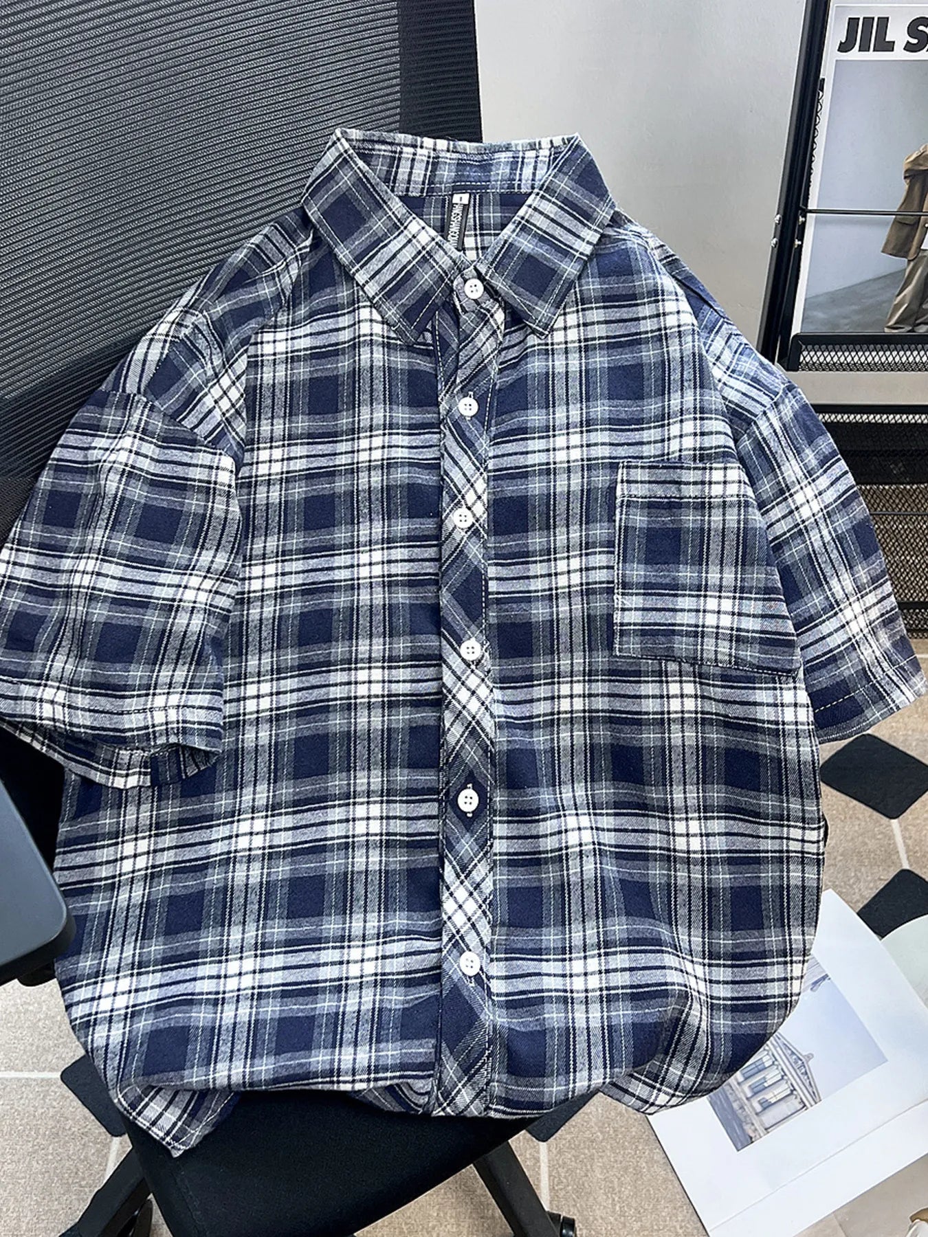 Men's Plus Size Plaid Button Up Short Sleeve Shirt