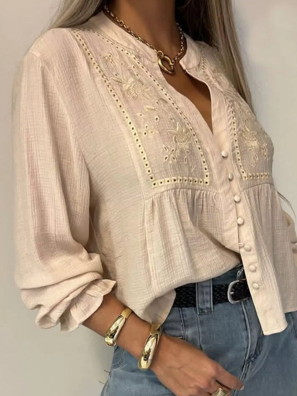 Embroidered Detail Button-Down Shirt