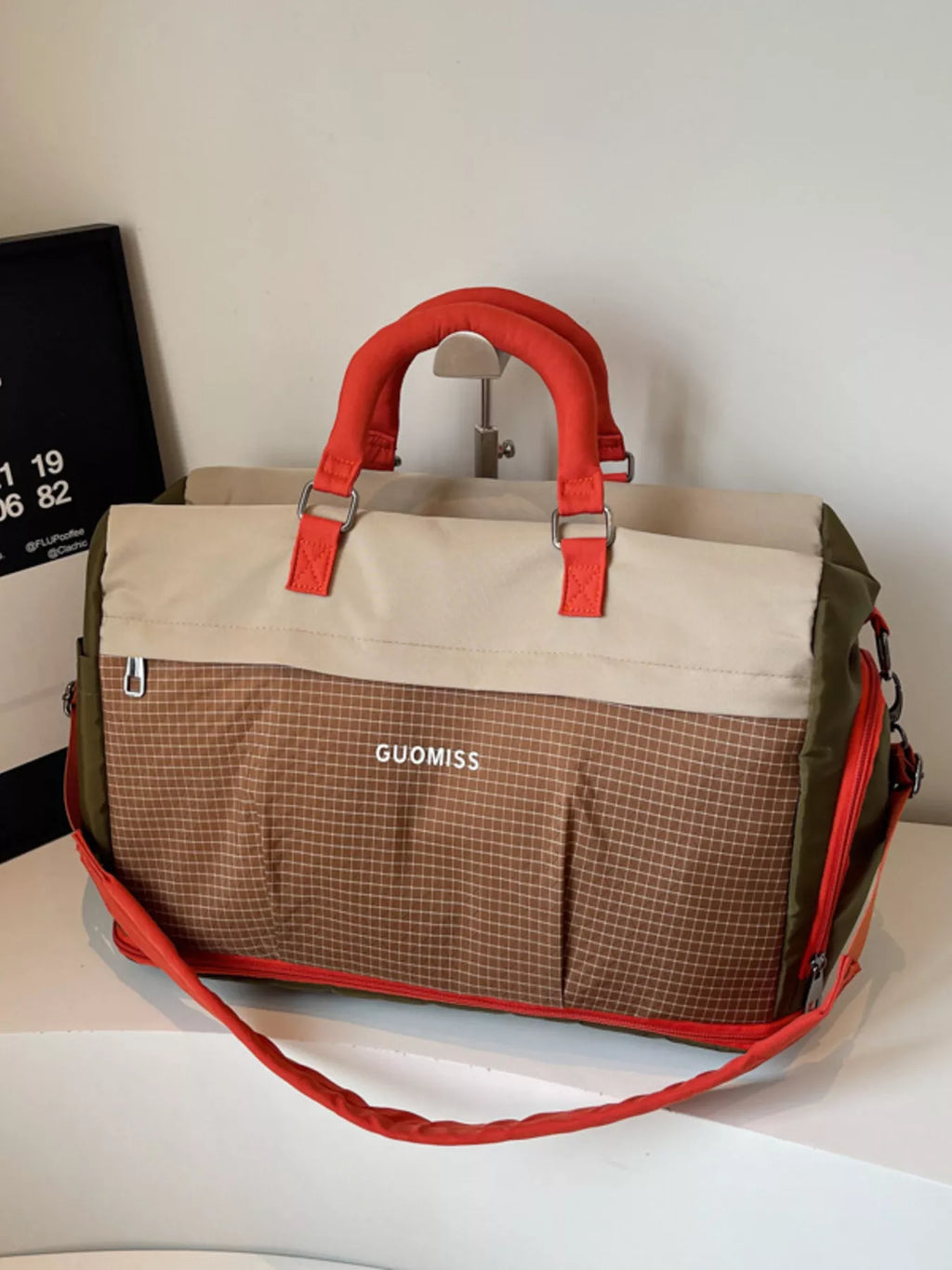 Plaid Travel Bag with Detachable Strap