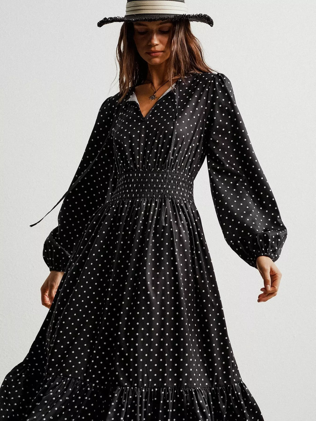 Polka Dot Long Sleeve Maxi Dress