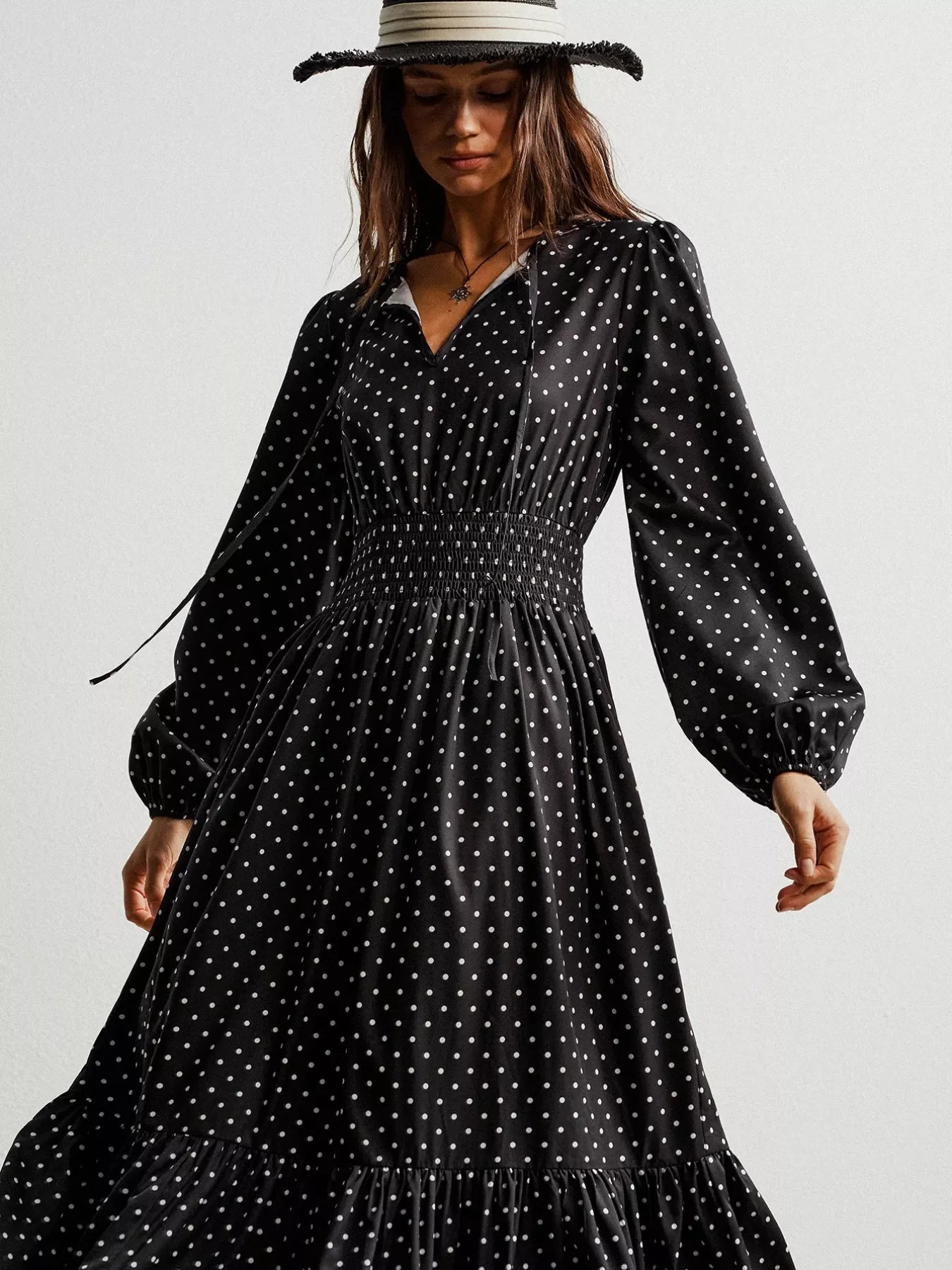 Polka Dot Long Sleeve Maxi Dress