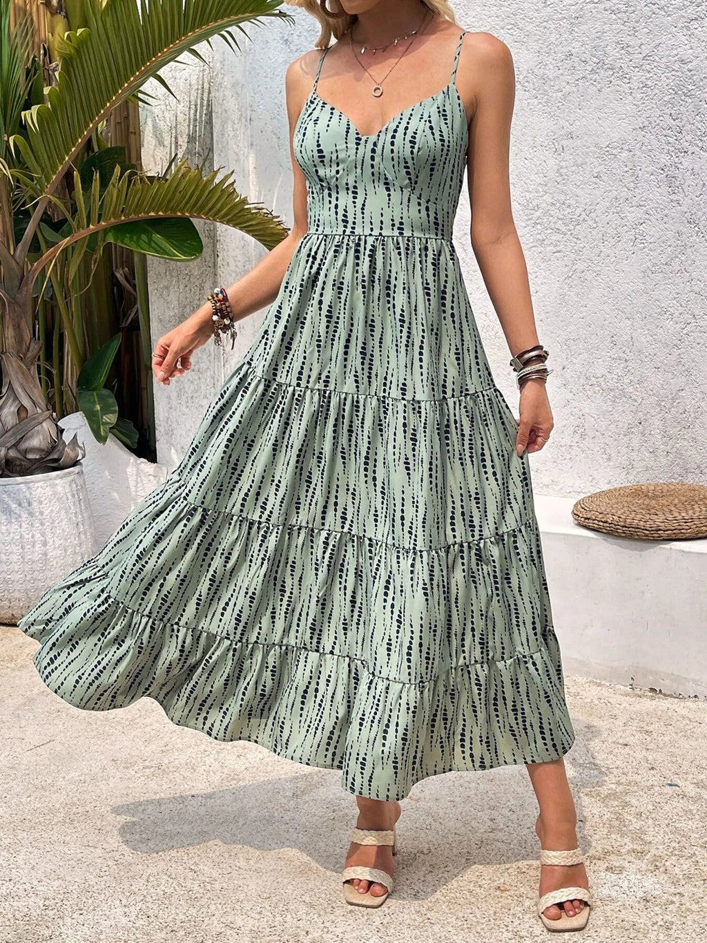 Tie Back Tiered Midi Cami Dress