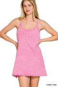 Zenana Crinkle Washed Mini Dress with Built-In Romper Liner