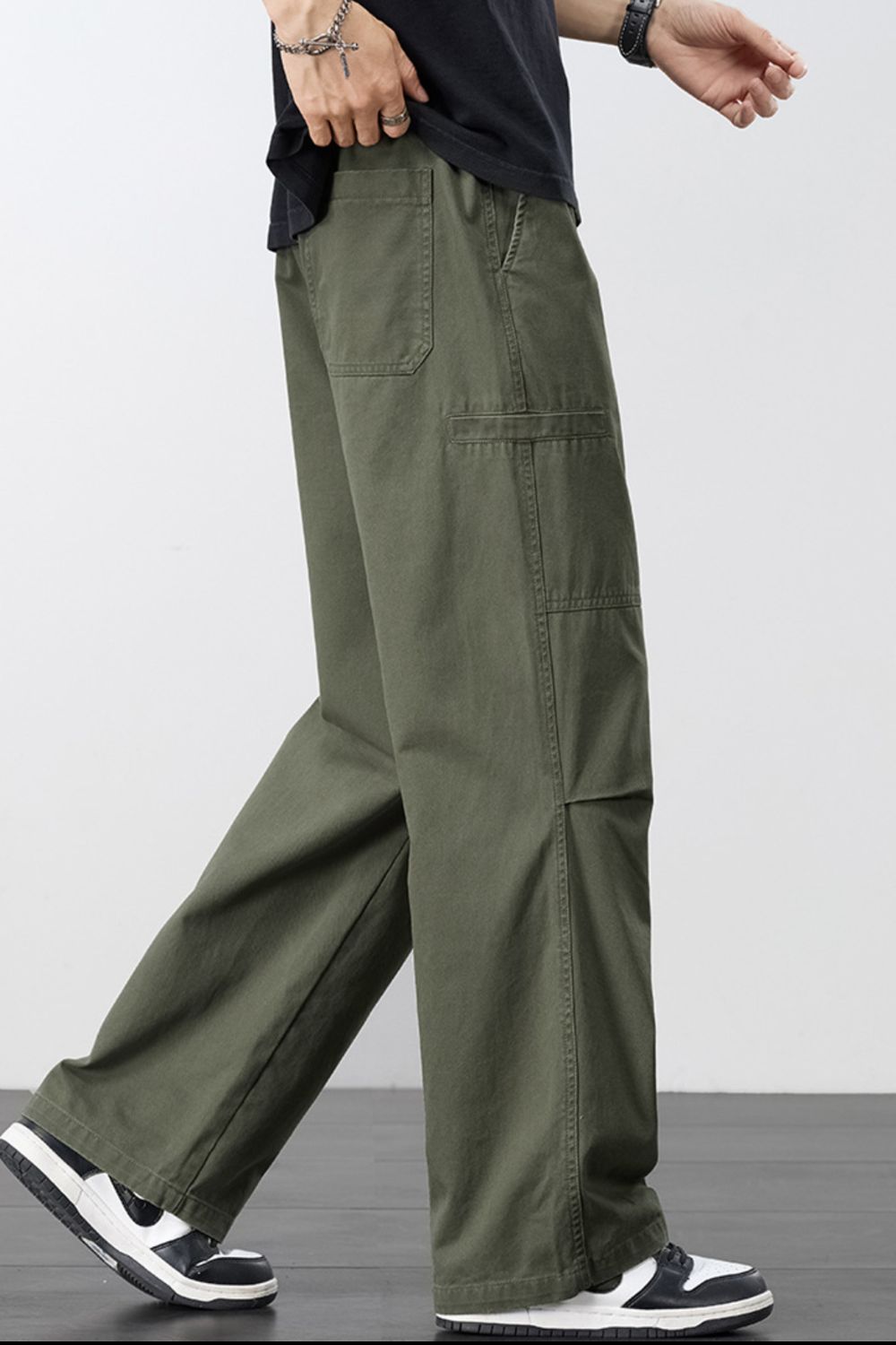 Men's Plus Size Loose Fit Cargo Pants with Drawstring