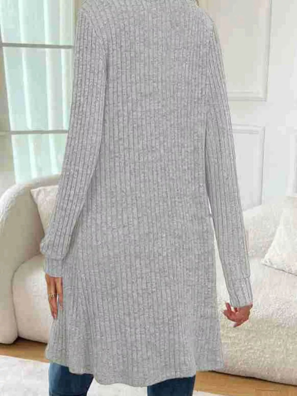 Ribbed Knit Open Front Cardigan