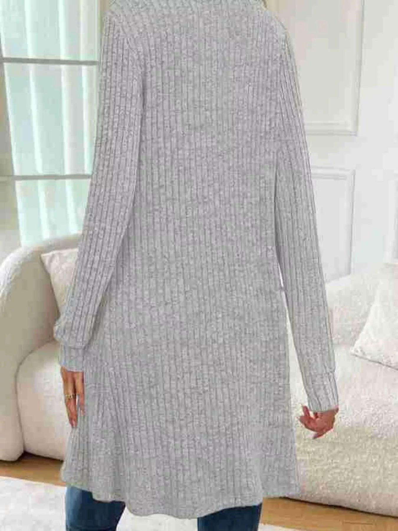 Ribbed Knit Open Front Cardigan