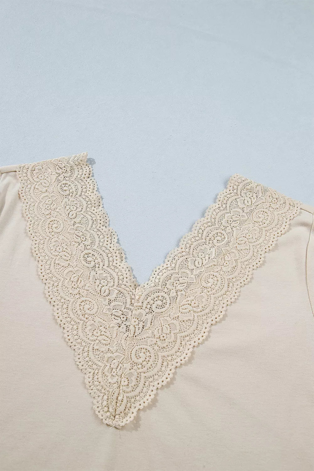 Lace Trim V Neck Long Sleeve Patchwork Pullover Top