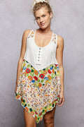 POL Round Neck Ribbed Tank with Woven Print Patch