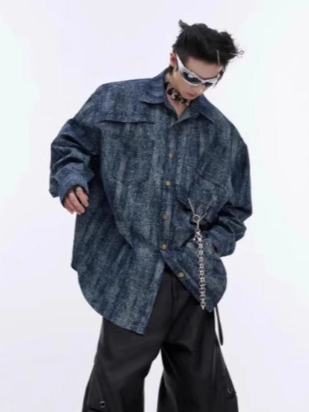 Men's Full Size Oversized Button Up Denim Shirt Plus Size