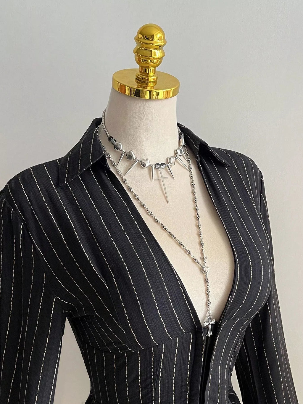 Striped Long Sleeve Fitted Blouse