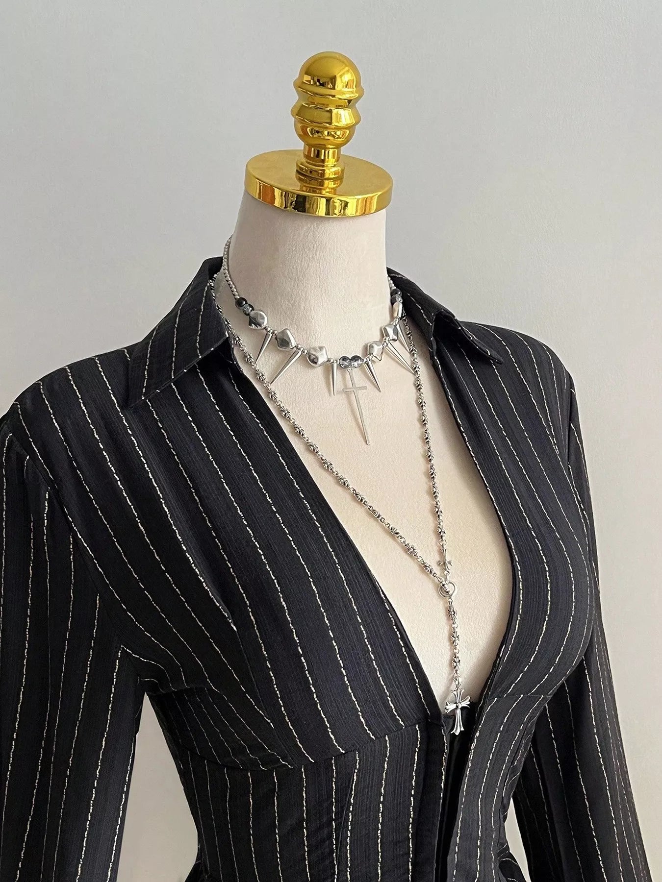 Striped Long Sleeve Fitted Blouse