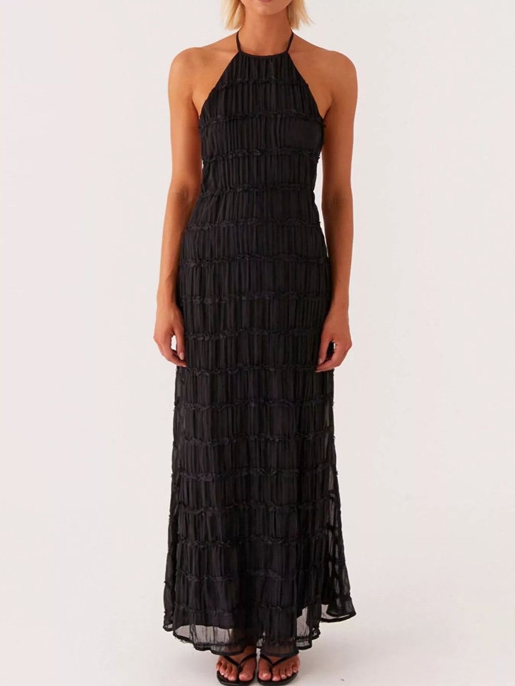 Ruched Halter Neck Maxi Dress