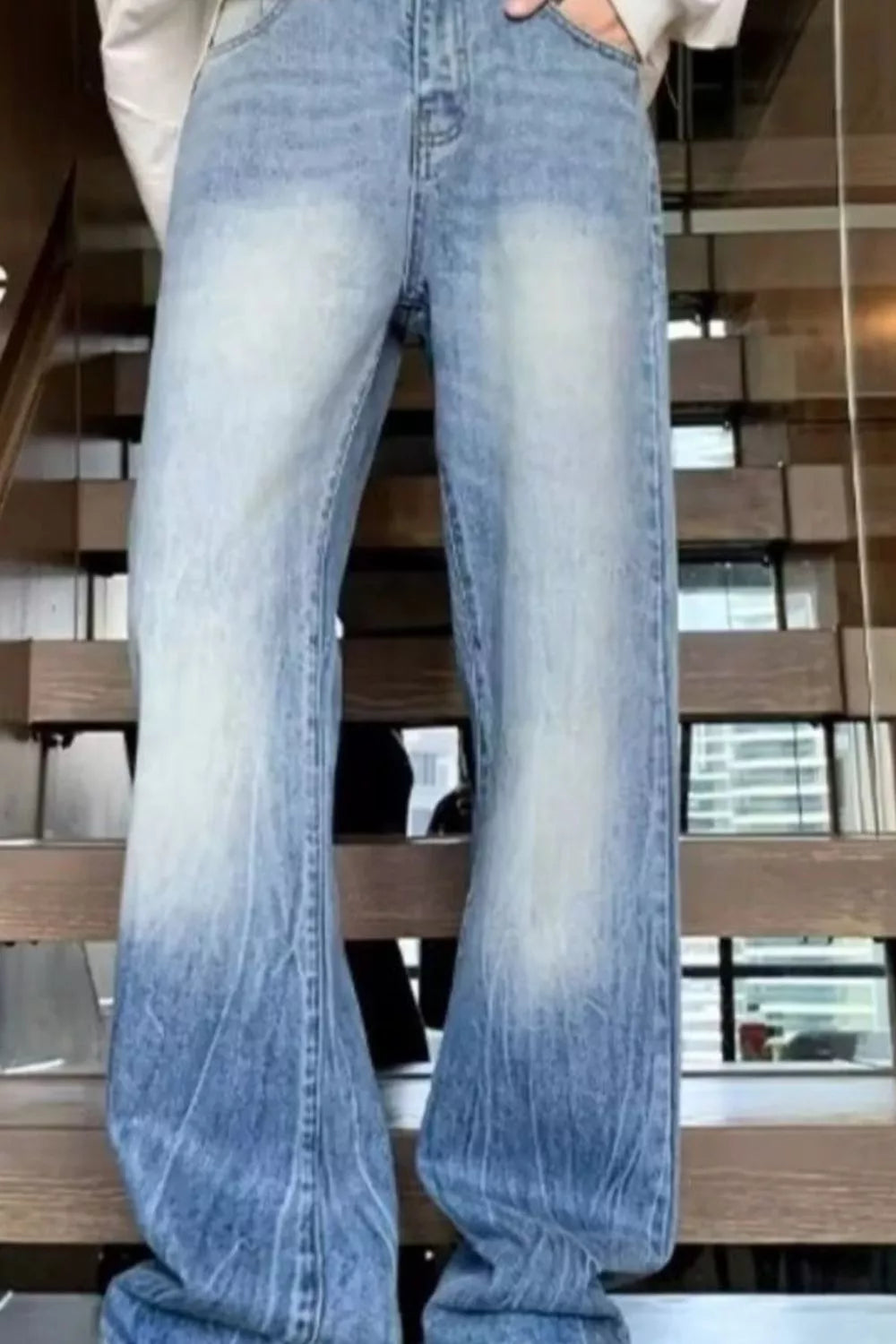 Men's Full Size Vintage Wash Wide Leg Jeans Plus Size