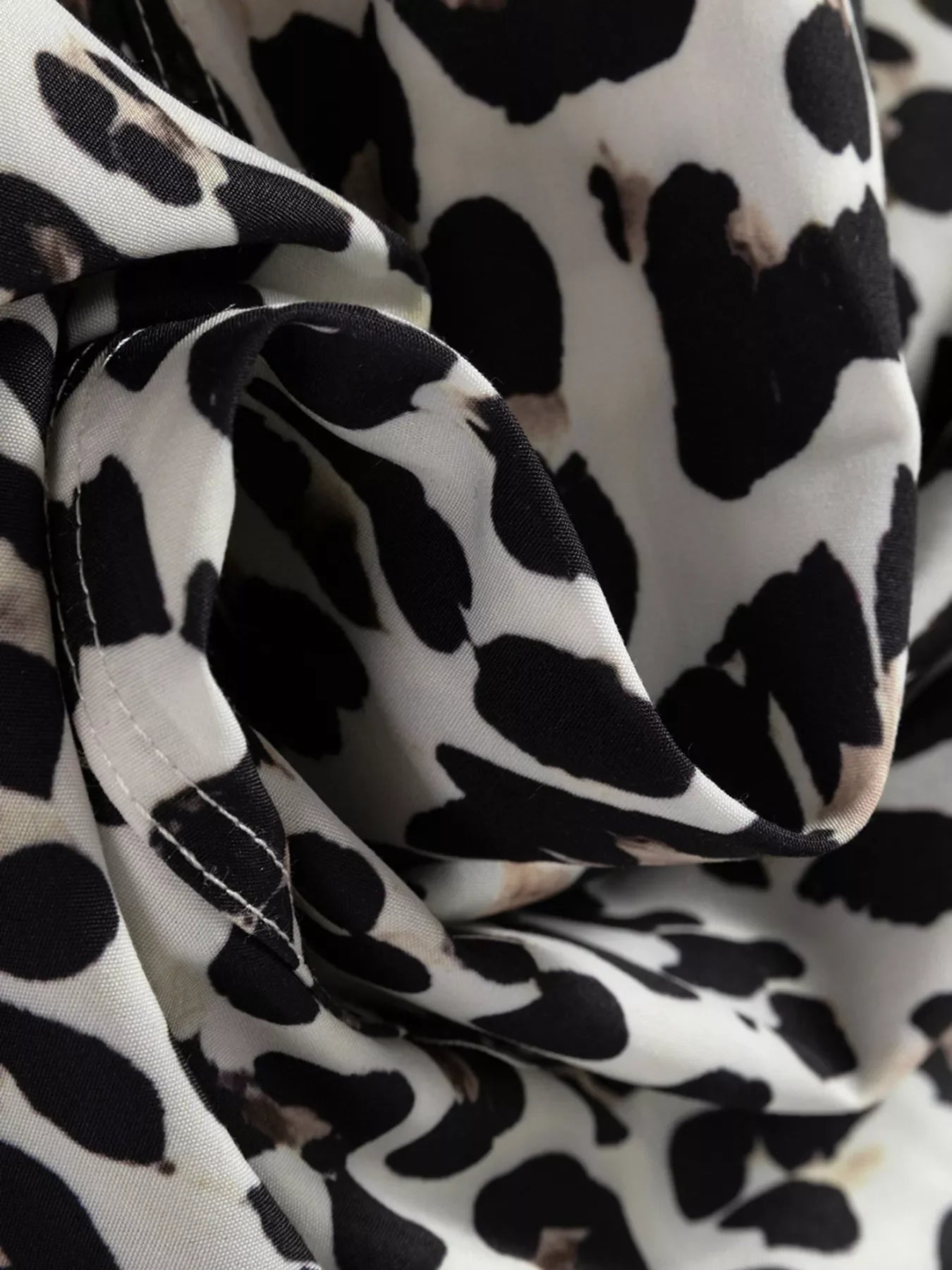 Striped Collar Leopard Print Long Sleeve Flared Dress