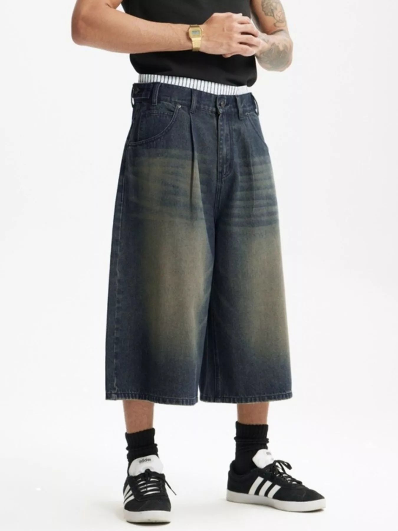 Men's Wide Leg Cropped Denim Jeans