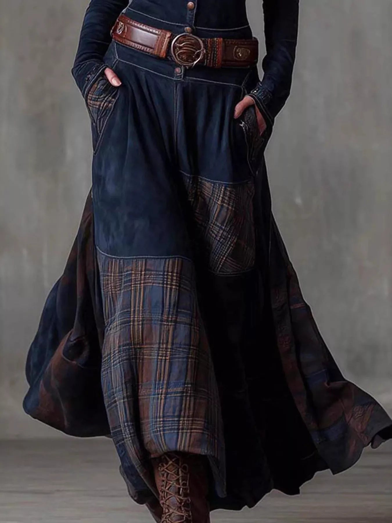 Full Size Plaid Button Front Long Sleeve Dress Plus Size