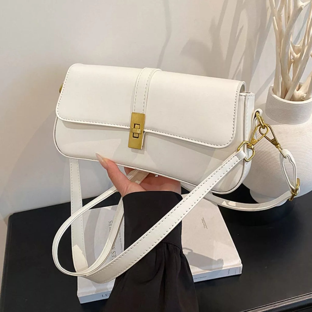 Rectangular Crossbody Bag with Golden Buckle