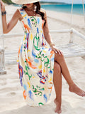 Smocked Bodice Colorful Print Tank Dress