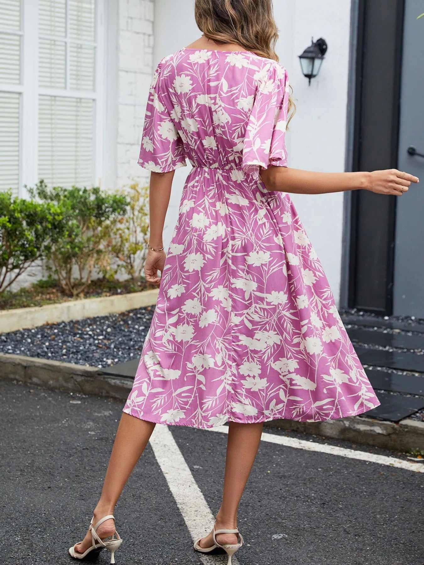 Floral Flutter Sleeve V-Neck Summer Midi Dress