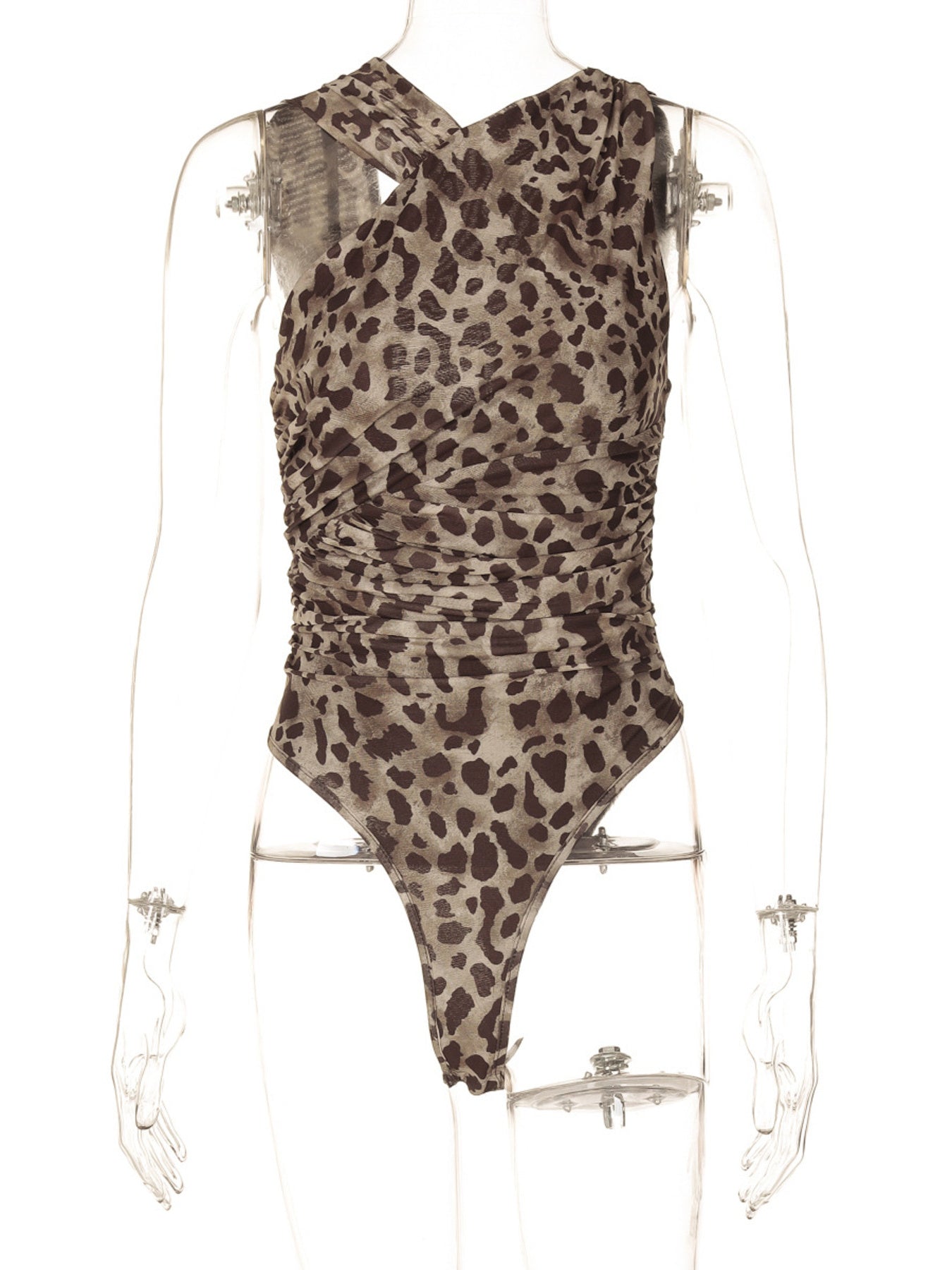 Asymmetrical Neck Leopard Bodysuit