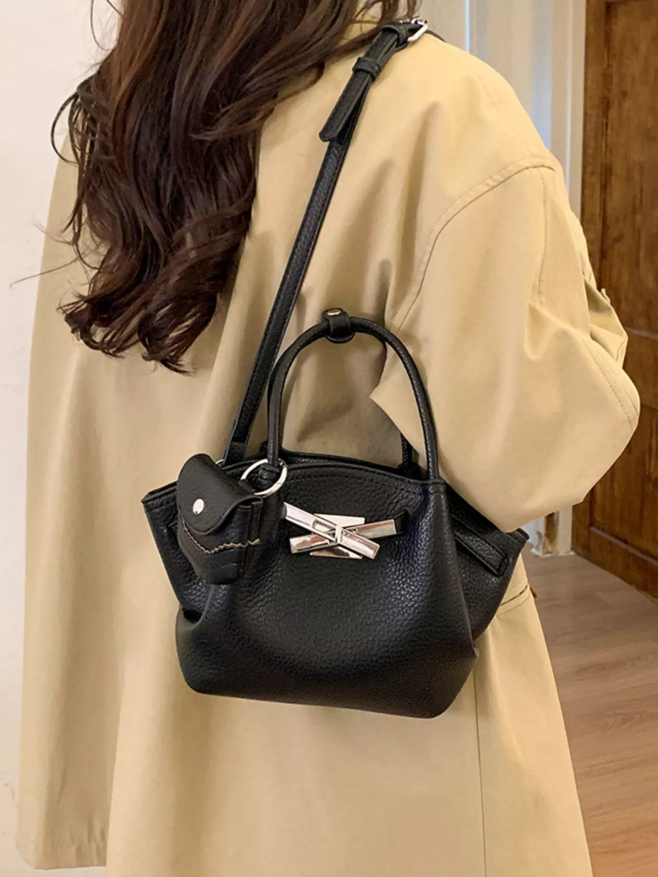 Top Handle Leather Crossbody Bag