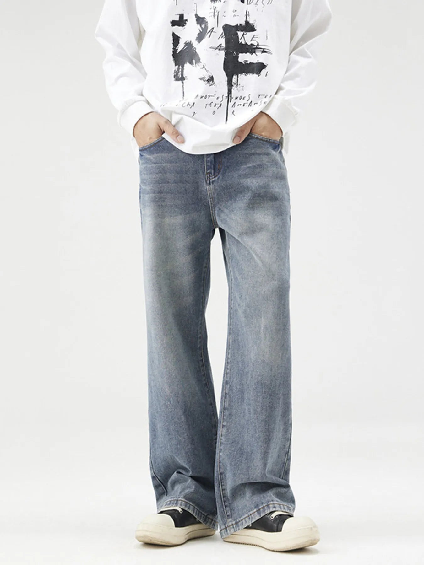 Men's Plus Size Wash Wide Leg Relaxed Fit Jeans