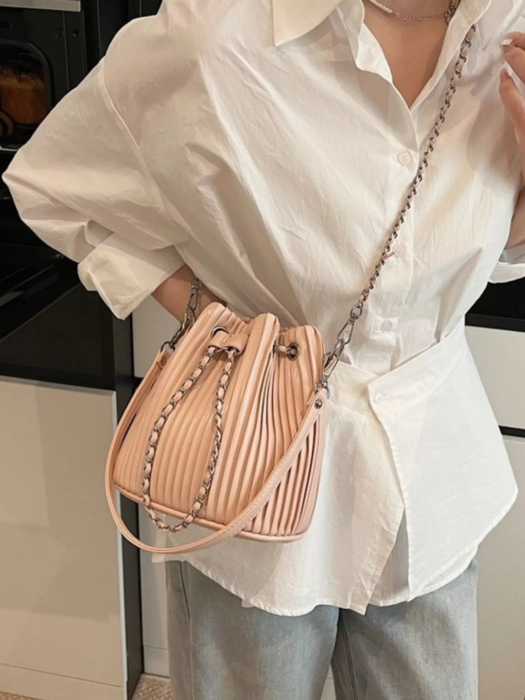 Pleated Bucket Crossbody Bag