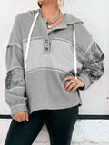 Waffle Knit Striped Drawstring Hoodie