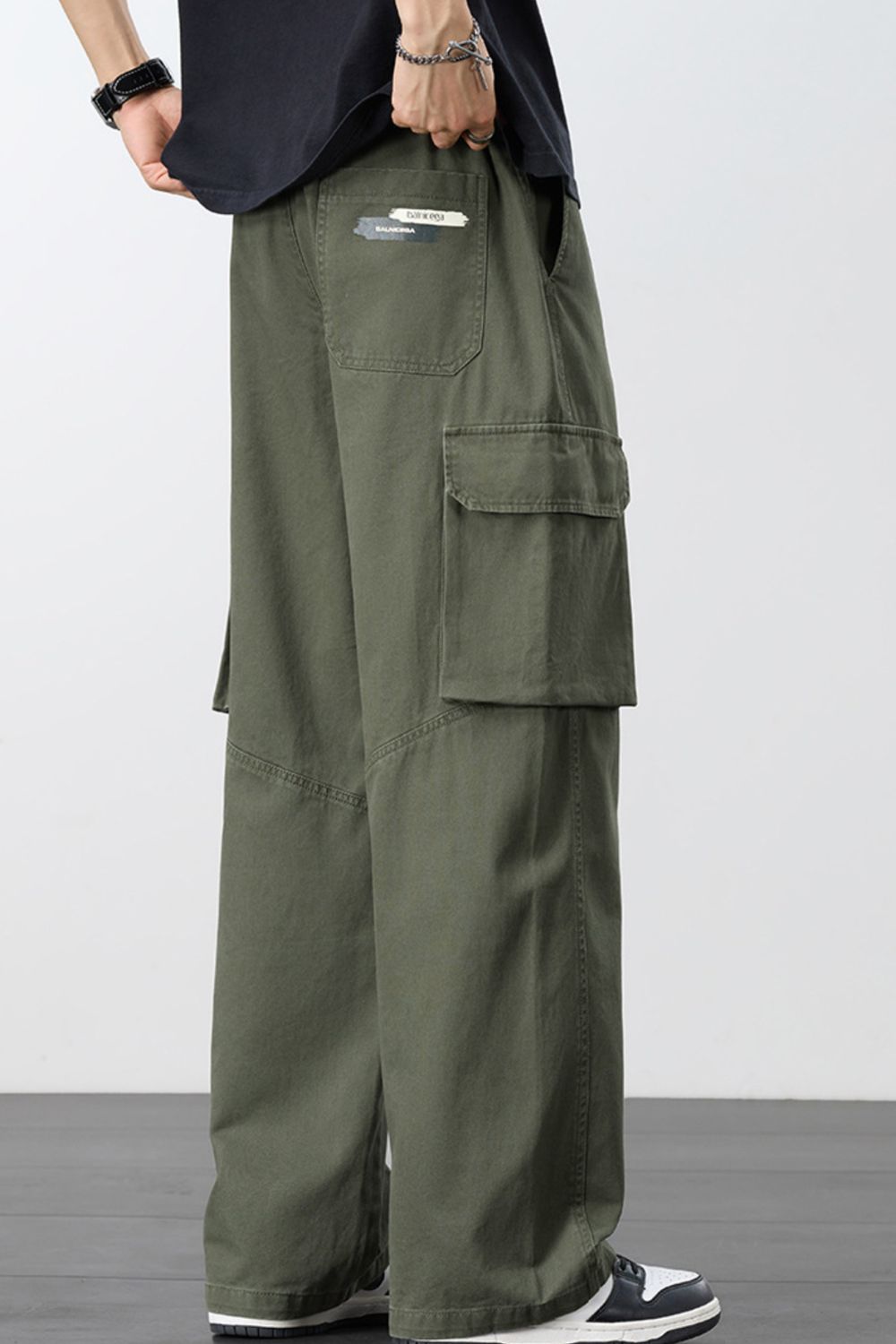 Men's Plus Size Loose Fit Cargo Pants with Drawstring