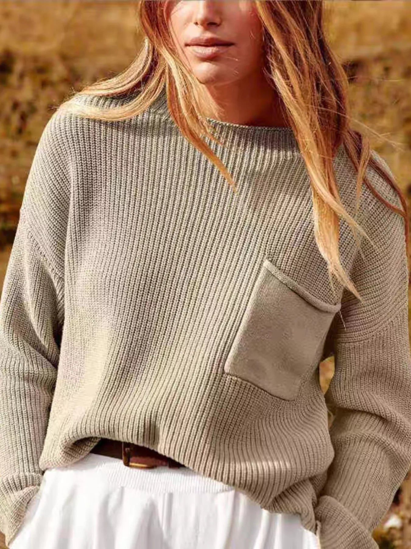 Pocket Detail Dropped Shoulder Sweater
